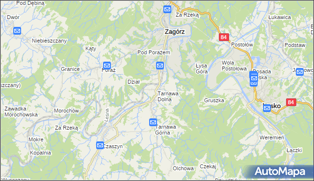 mapa Tarnawa Dolna gmina Zagórz, Tarnawa Dolna gmina Zagórz na mapie Targeo