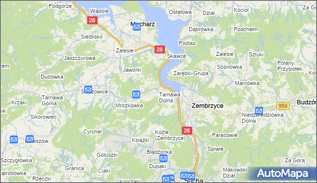 mapa Tarnawa Dolna gmina Zembrzyce, Tarnawa Dolna gmina Zembrzyce na mapie Targeo