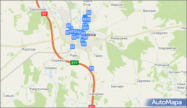 mapa Tatary gmina Nidzica, Tatary gmina Nidzica na mapie Targeo