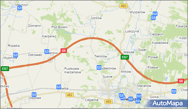 mapa Teklinów gmina Wieruszów, Teklinów gmina Wieruszów na mapie Targeo