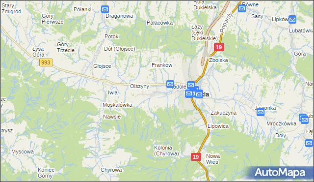 mapa Teodorówka gmina Dukla, Teodorówka gmina Dukla na mapie Targeo