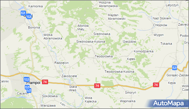 mapa Teodorówka gmina Frampol, Teodorówka gmina Frampol na mapie Targeo