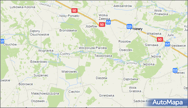 mapa Teodorówka gmina Pniewy, Teodorówka gmina Pniewy na mapie Targeo