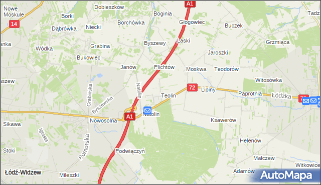 mapa Teolin gmina Nowosolna, Teolin gmina Nowosolna na mapie Targeo