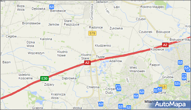 mapa Tłuste gmina Grodzisk Mazowiecki, Tłuste gmina Grodzisk Mazowiecki na mapie Targeo