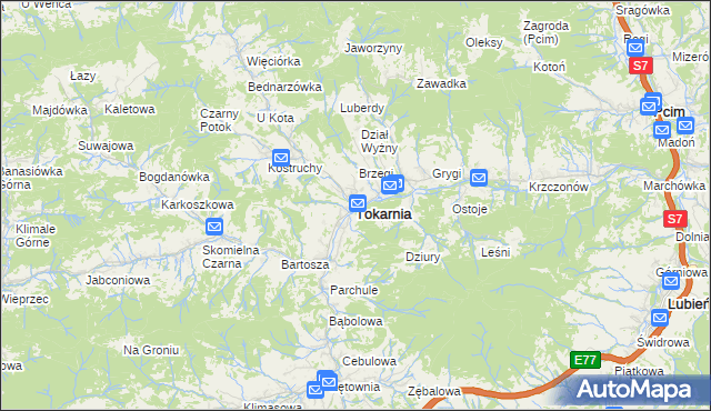 mapa Tokarnia powiat myślenicki, Tokarnia powiat myślenicki na mapie Targeo