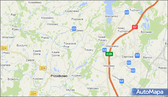 mapa Tokary gmina Przodkowo, Tokary gmina Przodkowo na mapie Targeo