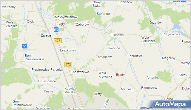 mapa Tomaszew gmina Szadek, Tomaszew gmina Szadek na mapie Targeo