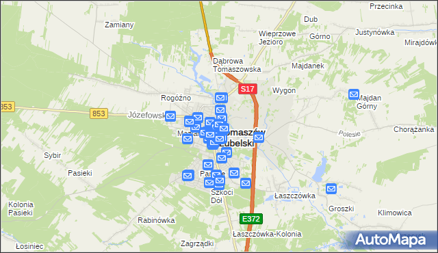 mapa Tomaszów Lubelski, Tomaszów Lubelski na mapie Targeo