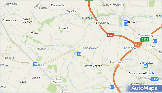 mapa Tomaszowice gmina Jastków, Tomaszowice gmina Jastków na mapie Targeo