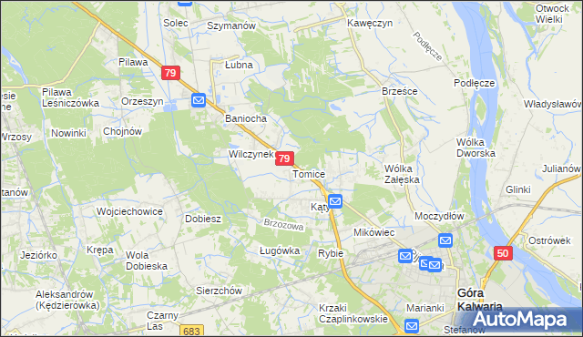 mapa Tomice gmina Góra Kalwaria, Tomice gmina Góra Kalwaria na mapie Targeo