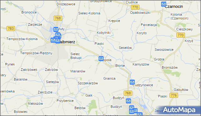 mapa Topola gmina Skalbmierz, Topola gmina Skalbmierz na mapie Targeo