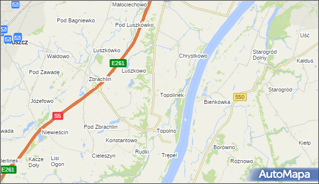 mapa Topolinek gmina Świecie, Topolinek gmina Świecie na mapie Targeo