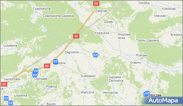 mapa Topór gmina Stoczek, Topór gmina Stoczek na mapie Targeo