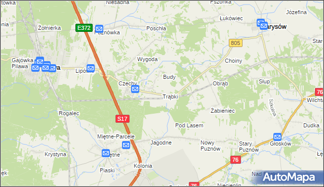 mapa Trąbki gmina Pilawa, Trąbki gmina Pilawa na mapie Targeo