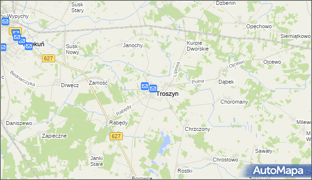 mapa Troszyn powiat ostrołęcki, Troszyn powiat ostrołęcki na mapie Targeo
