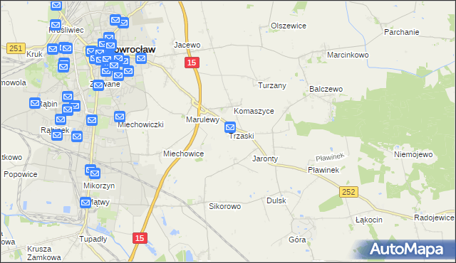 mapa Trzaski gmina Inowrocław, Trzaski gmina Inowrocław na mapie Targeo