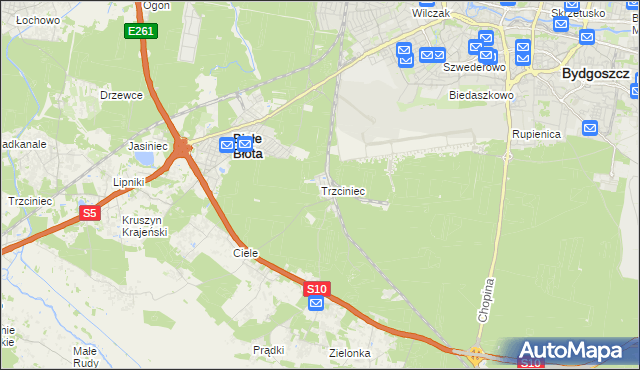 mapa Trzciniec gmina Białe Błota, Trzciniec gmina Białe Błota na mapie Targeo