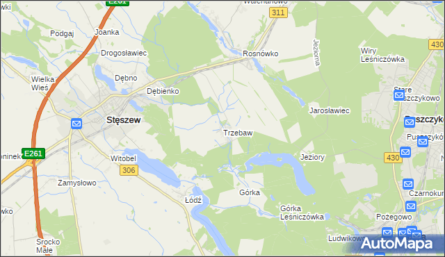 mapa Trzebaw gmina Stęszew, Trzebaw gmina Stęszew na mapie Targeo