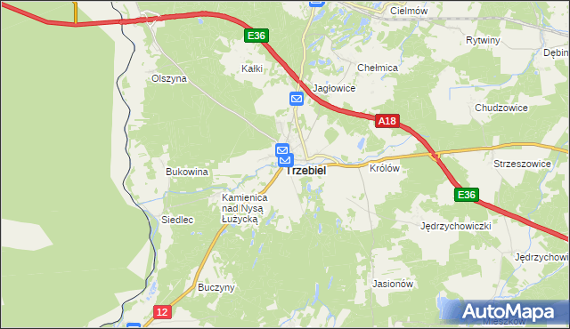 mapa Trzebiel, Trzebiel na mapie Targeo