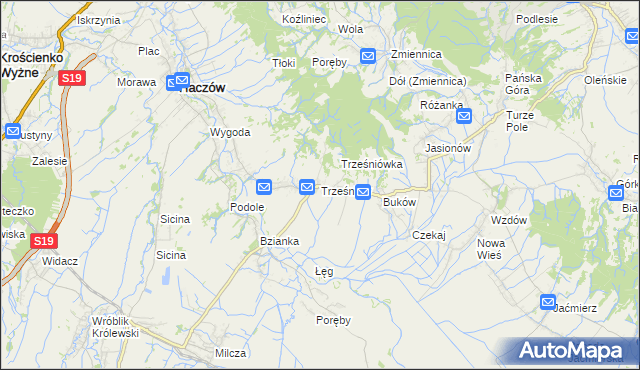 mapa Trześniów gmina Haczów, Trześniów gmina Haczów na mapie Targeo