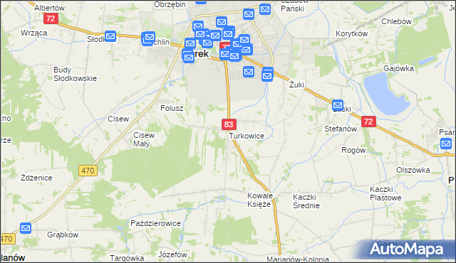 mapa Turkowice gmina Turek, Turkowice gmina Turek na mapie Targeo