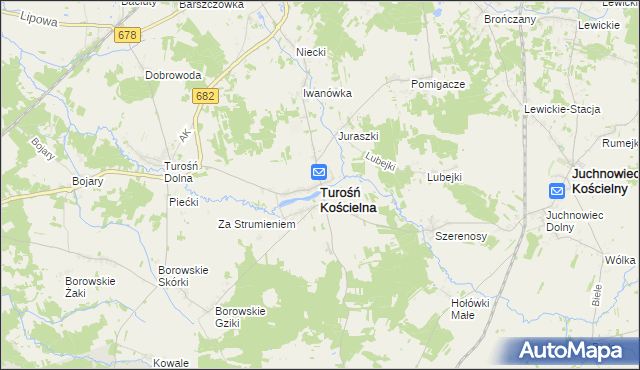 mapa Turośń Kościelna, Turośń Kościelna na mapie Targeo