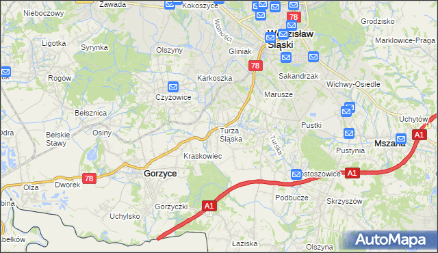 mapa Turza Śląska, Turza Śląska na mapie Targeo