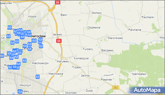 mapa Turzany gmina Inowrocław, Turzany gmina Inowrocław na mapie Targeo