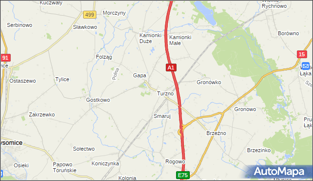 mapa Turzno gmina Łysomice, Turzno gmina Łysomice na mapie Targeo