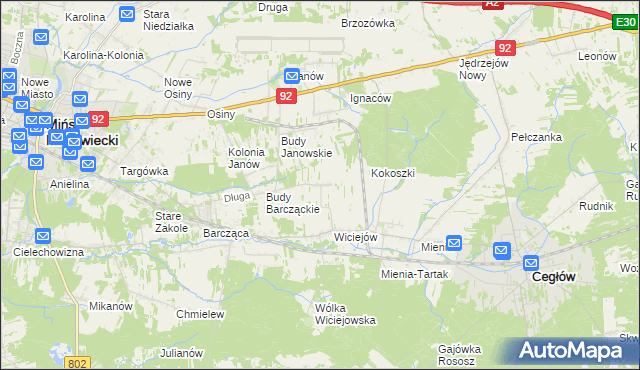 mapa Tyborów gmina Cegłów, Tyborów gmina Cegłów na mapie Targeo