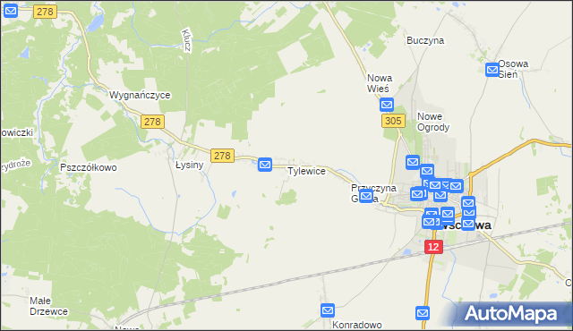 mapa Tylewice, Tylewice na mapie Targeo