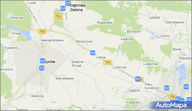 mapa Ulesie gmina Dąbrowa Zielona, Ulesie gmina Dąbrowa Zielona na mapie Targeo