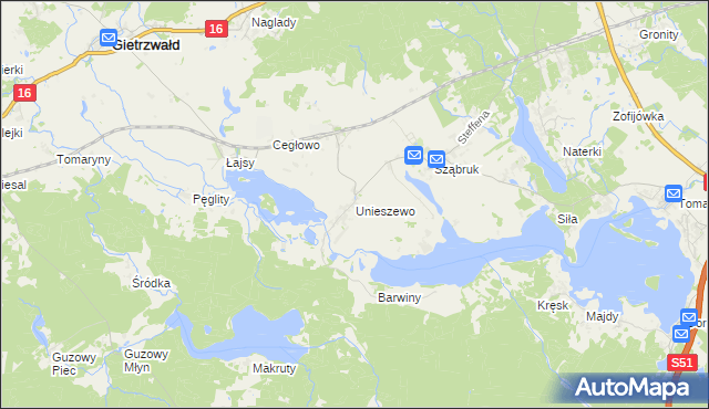 mapa Unieszewo, Unieszewo na mapie Targeo