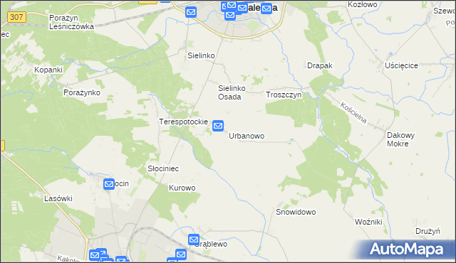 mapa Urbanowo gmina Opalenica, Urbanowo gmina Opalenica na mapie Targeo