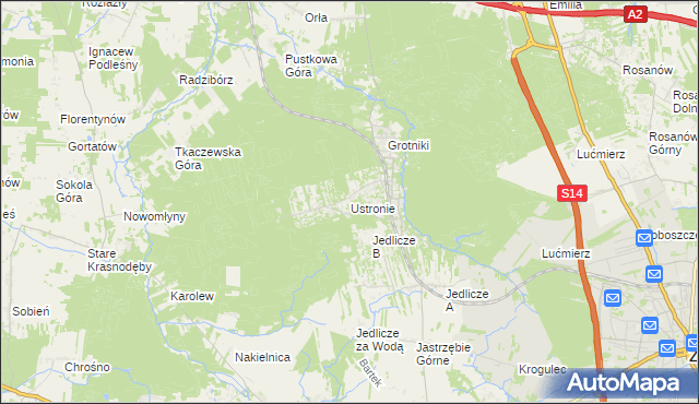 mapa Ustronie gmina Zgierz, Ustronie gmina Zgierz na mapie Targeo