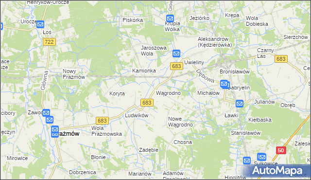 mapa Wągrodno gmina Prażmów, Wągrodno gmina Prażmów na mapie Targeo