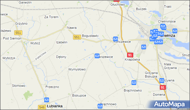 mapa Warszewice gmina Łubianka, Warszewice gmina Łubianka na mapie Targeo