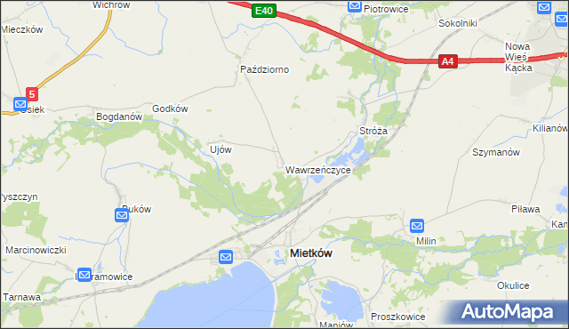 mapa Wawrzeńczyce gmina Mietków, Wawrzeńczyce gmina Mietków na mapie Targeo