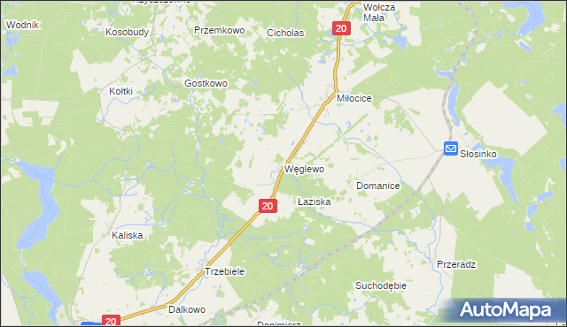 mapa Węglewo gmina Miastko, Węglewo gmina Miastko na mapie Targeo