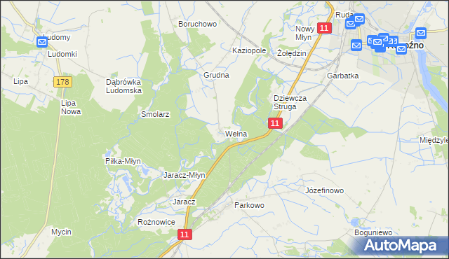 mapa Wełna gmina Rogoźno, Wełna gmina Rogoźno na mapie Targeo