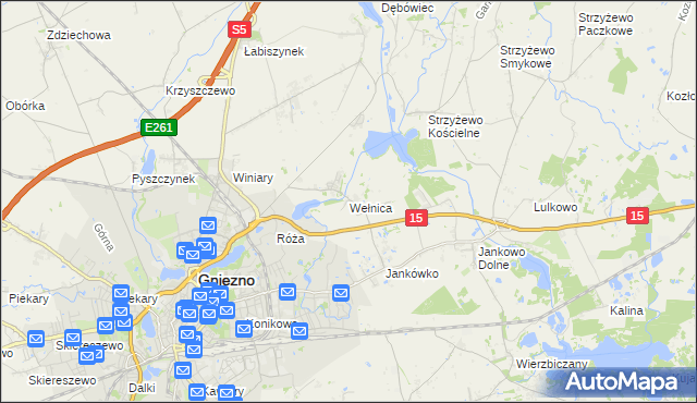 mapa Wełnica gmina Gniezno, Wełnica gmina Gniezno na mapie Targeo