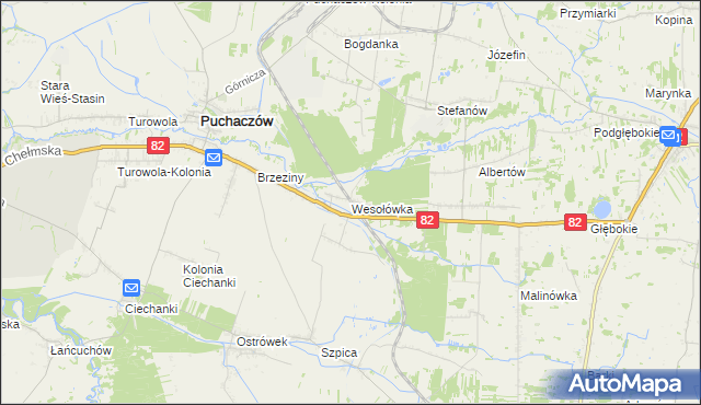 mapa Wesołówka gmina Puchaczów, Wesołówka gmina Puchaczów na mapie Targeo