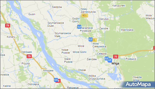 mapa Wicie gmina Wilga, Wicie gmina Wilga na mapie Targeo