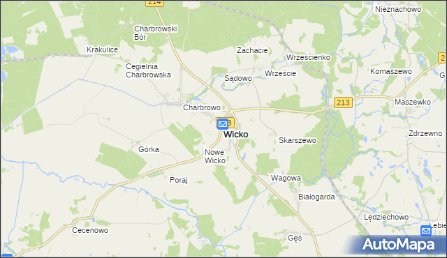 mapa Wicko powiat lęborski, Wicko powiat lęborski na mapie Targeo