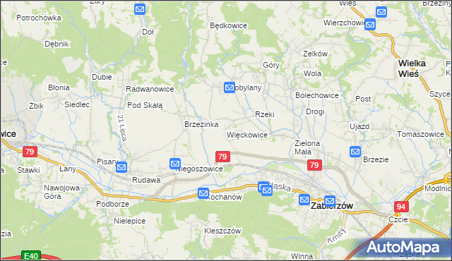 mapa Więckowice gmina Zabierzów, Więckowice gmina Zabierzów na mapie Targeo