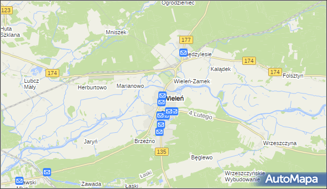 mapa Wieleń powiat czarnkowsko-trzcianecki, Wieleń powiat czarnkowsko-trzcianecki na mapie Targeo