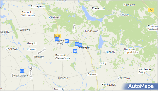 mapa Wielgie powiat lipnowski, Wielgie powiat lipnowski na mapie Targeo