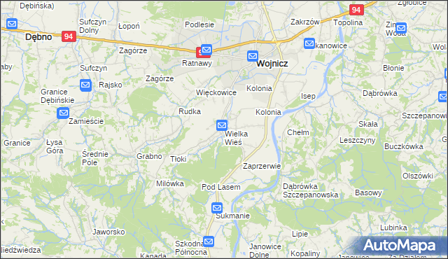 mapa Wielka Wieś gmina Wojnicz, Wielka Wieś gmina Wojnicz na mapie Targeo