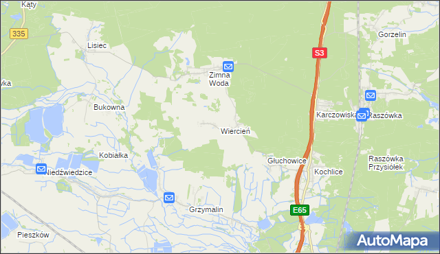 mapa Wiercień gmina Lubin, Wiercień gmina Lubin na mapie Targeo